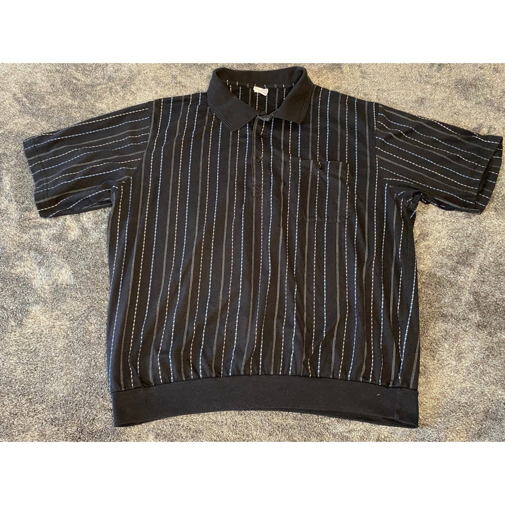 Haband Casual Joe Mens Black Pinstripe Banded Bottom Polo Y2K XL Granpda-Core